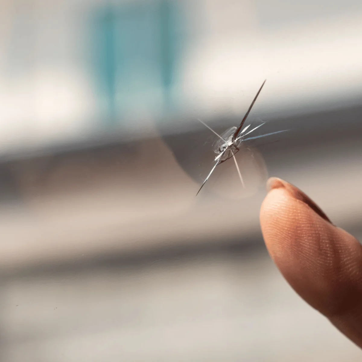 Close view of a small star chip in a windscreen