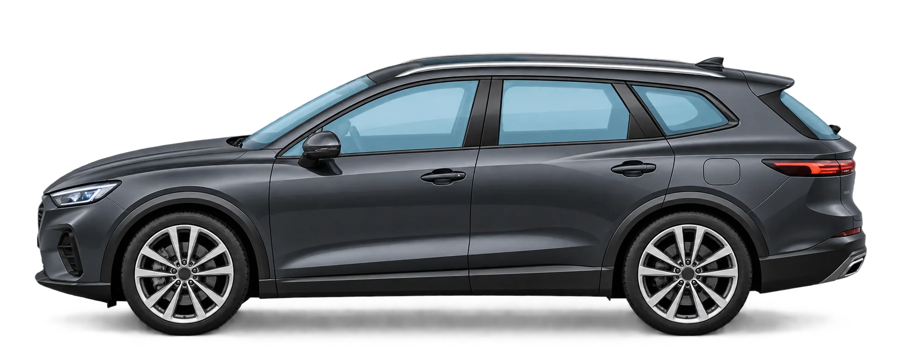 Illustrated side view of a car showing the windscreen, door windows and quarter glass