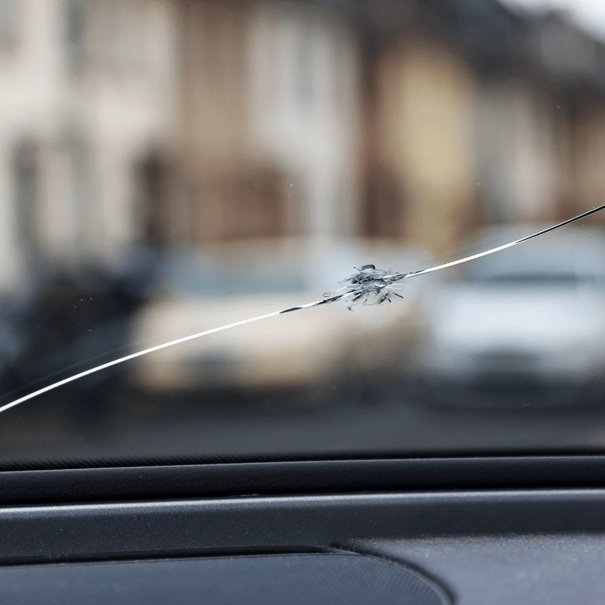 Long crack in windscreen glass