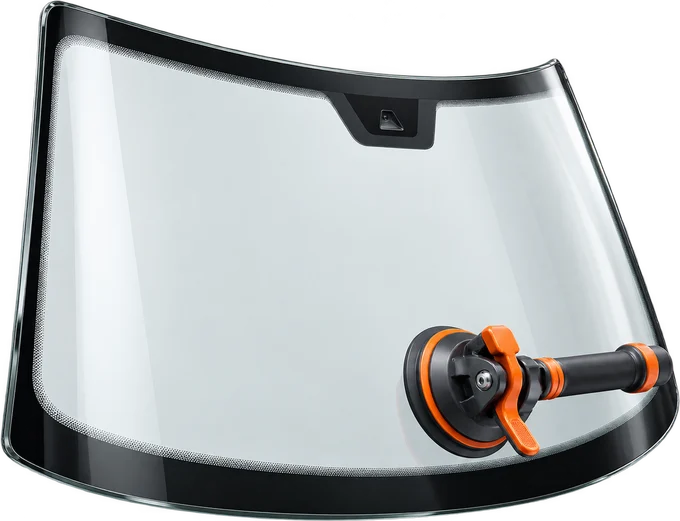 Illustration of replacement windscreen glass with a camera mounting area
